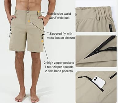 Suwangi Mens Hiking Cargo Shorts Quick-Dry Outdoor Athletic Short Travel Fishing Golf Tactical Short for Men with Multipocket Khaki - Image 4