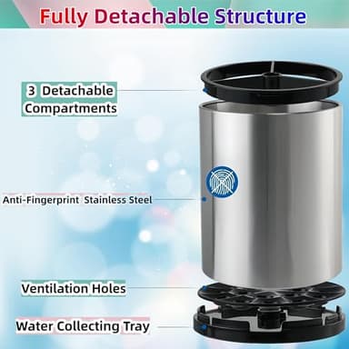 LIBODOUR Kitchen Utensil Holder Extra Large 360°Rotating For Counter Organizer Stainless Steel Storage Cooking Silverware Caddy 3 Compartment Flatware Spoon Spatula Tool Cutlery Container（Silvery） - Image 5