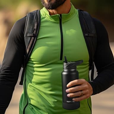 RUBYFLASK 32oz Insulated Water Bottle with Straw, Stainless Steel Metal Vacuum Water Flask, Large Thermal Water bottle with Leakproof 3 Lids for Travel, Camping, Gym Sports Indigo Black - Image 7