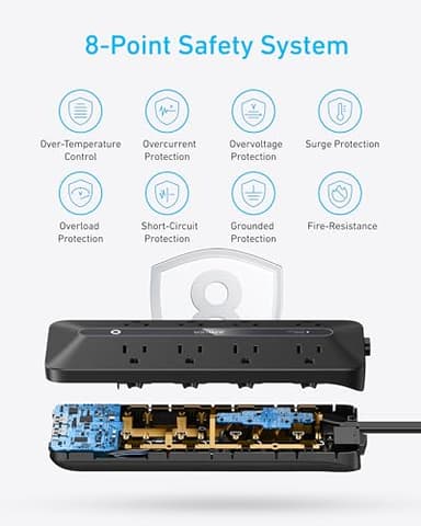 Anker Flat Plug Power Strip, 12-in-1 USB-C Power Strip with 8 AC Outlets, 2 USB-C, 2 USB-A Ports, 5feet Extension Cord, Slim Desk Charging Station, 900J Surge Protection, 35W Max for Home, Office - Image 6