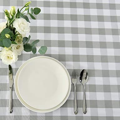 maxmill Square Checkered Tablecloth Water Resistance Antiwrinkle Spillproof Heavy Weight Gingham Table Cloth Buffalo Plaid for Buffet Banquet Parties Holiday Dinner 70 x 70 Inch Grey and White - Image 9