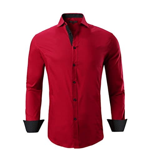 Alex Vando Mens Dress Shirts Regular Fit Long Sleeve Stretch Business Dress Shirts for Men,Red,Medium - Image 1