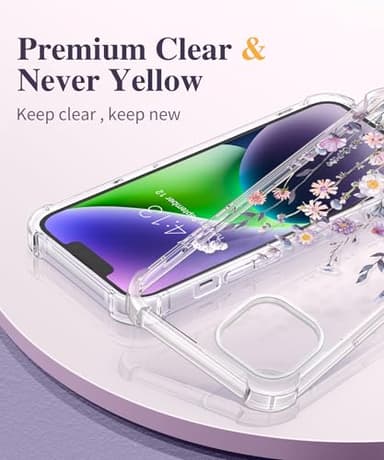 GVIEWIN for iPhone 14 Case Floral, with Screen Protector+Camera Lens Protector,[Non Yellowing]Soft Shockproof Clear Phone Protective Cover for Women, Flower Pattern Design 6.1"(AA-Floratopia/Colorful) - Image 3