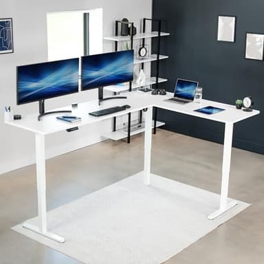 VIVO Electric Corner 84 x 63 inch L-Shaped Standing Desk, Memory Height Adjustment, White Top White Frame, DESK-E3CTWW-84 - Image 2