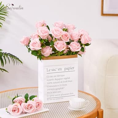 Serwalin 30pcs Artificial Roses Flowers, Pink Roses with Long Stems Realistic Fake Silk Roses Flowers for Wedding Bridal Bouquet Centerpieces Party Home Decor - Image 3