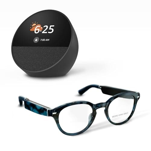 Amazon Echo Frames (newest model) + Echo Spot (newest model), Smart Glasses with Alexa, Round frames in Blue Tortoise with prescription ready lenses - Image 1