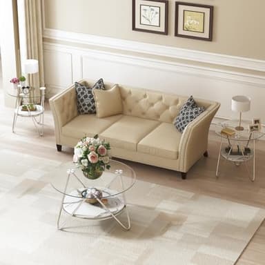 ASYA Round Coffee Table with Storage, 2-Tier Glass Coffee Table for Living Room, Modern Living Table with Tempered Glass & Metal Frame (Faux Marble) - Image 7