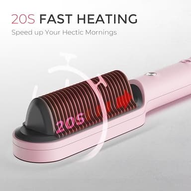 Hair Straightener Brush, TYMO Ring Hair Straightener Comb Straightening Brush for Women with 5 Temps 20s Fast Heating & Dual Voltage, Pink - Image 3
