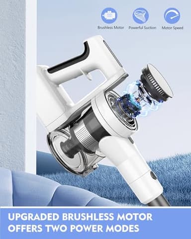 Ljuren Vacuum Cleaners for Home, 80,000PRM Powerful Motor Cordless Vacuum with Removable 2200mAH Battery up to 35 Mins Worktime, 2 Adjustable Modes and Detachable Parts Stick Vacuum (White Zinc Gray) - Image 3