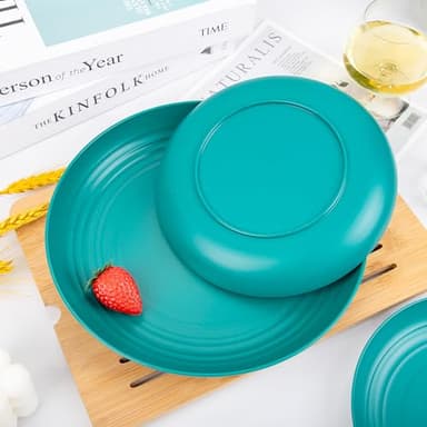 LIYH 48 Pcs Green Wheat Straw Plates and Bowls set - Plastic Dinnerware Set - Dishwasher Safe Camping Plates Dishes Set for 12, Unbreakable Wheat Straw Plate Bowls Reusable 12 Guests - Image 8