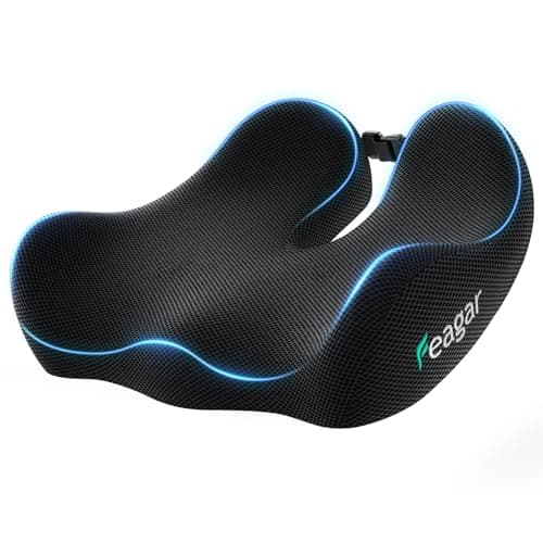 Feagar Sciatica & Tailbone Pain Relief Seat Cushion - Extra Thick Memory Foam Office Chair Cushion with Non-Slip Bottom, Coccyx Cushion for Desk Chair, Wheelchair, Truck Drivers