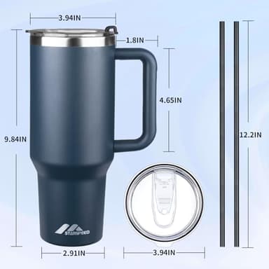 StarSpeed 40 oz Tumbler with Handle and Straw Lid | Stainless Steel Water Bottle Travel Mug Reusable Insulated Cup With Lid And Straw, Keep Cold Heat and Ice for Hours(40oz,Indigo)… - Image 7