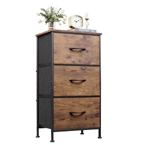 WLIVE Dresser with 3 Drawers, Fabric Nightstand, Organizer Storage Dresser for Bedroom, Hallway, Entryway, Closets, Sturdy Steel Frame, Wood Top, Easy Pull Handle, Rustic Brown Wood Grain Print - Image 1