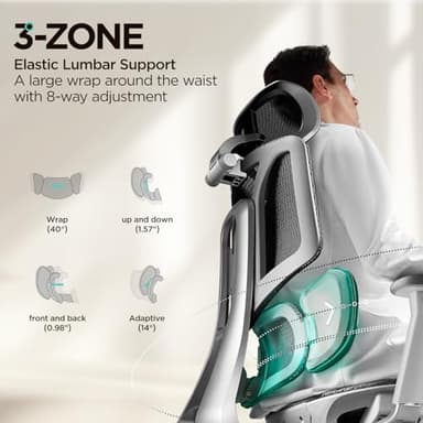 Hbada E3 Air Ergonomic Office Chair, Big and Tall Office Chair - with 3-Zone Dynamic Lumbar Support, 3D Adjustable Headrest, 3D Adjustable Armrests, Swivel, Grey(No Footrest) - Image 4