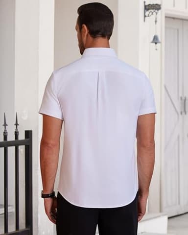 Alimens & Gentle Mens Short Sleeve Oxford Shirt Regular Fit Button Down Collar Shirts with Pocket, White, Large - Image 5