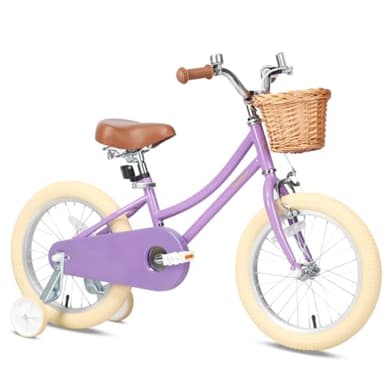 Petimini 16 Inch Little Kids Bike for Age 4 5 6 7 Years Old Girls Retro Vintage Style Bicycles with Basket Training Wheels and Bell, Purple - Image 1