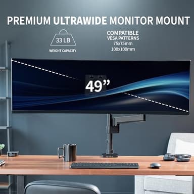 VIVO Premium Aluminum Tall Extended Monitor Arm for Ultrawide Monitors up to 49 inches and 33 lbs, USB Single Desk Mount Stand, Pneumatic Height Adjust, Max VESA 100x100, Black, STAND-V101GTU - Image 3