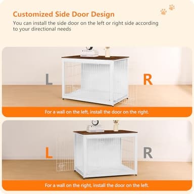 DWANTON Dog Crate Furniture with Cushion, Wooden Kennel Table with Double Doors, Indoor Dog House, Large Size, 38.5" L, White+Rustic Brown - Image 4