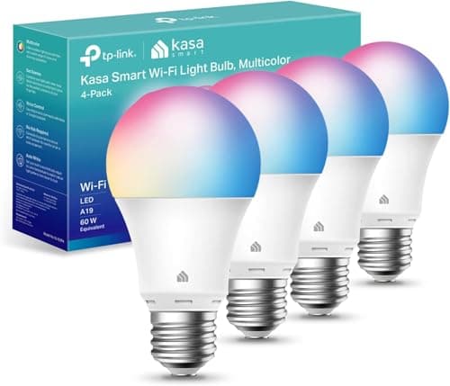 Kasa Smart Light Bulbs, Full Color Changing Dimmable Smart WiFi Bulbs Compatible with Alexa and Google Home, A19, 9W 800 Lumens,2.4Ghz only, No Hub Required, 4 Count (Pack of 1), Multicolor (KL125P4) - Image 1