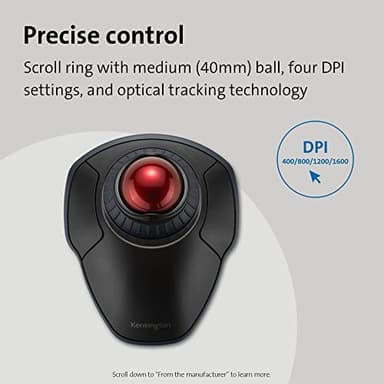 Kensington Orbit Wireless Trackball with Scroll Ring - Black-Red (K70990WW), - Image 7
