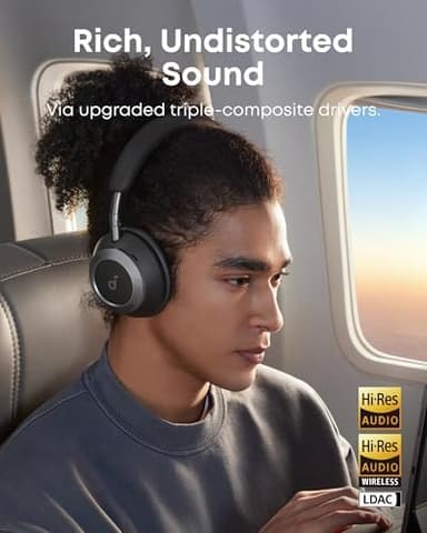 Soundcore Space One Pro, FlexiCurve Over-Ear Headphone, Adaptive Active Noise Cancelling Headphones Driven by 6 Mics, 60H Lossless Audio, Ultra-Fast Charging, Hi-Res Wireless, Comfortable Fit - Image 6