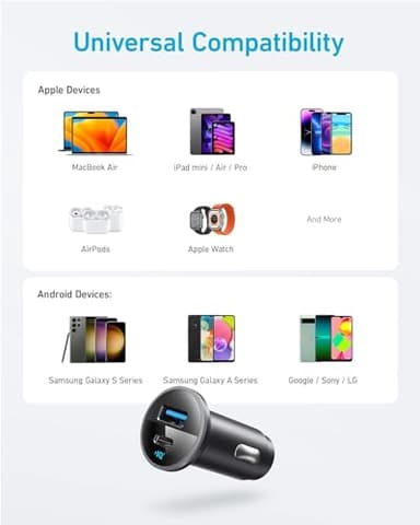 Anker 323 USB C Car Charger Adapter, 52.5W Cigarette Lighter Charger with 30W PowerIQ 3.0 Fast Charging Cable for iPhone 17/17 Pro Max/16/15/14 Series, Galaxy S25/24/23, Pixel, iPad, AirPods and More - Image 4