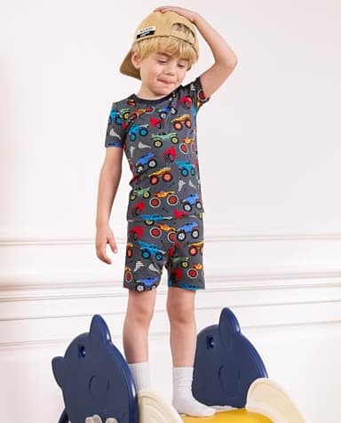 babee Reshinee Bamboo Viscose Toddler Truck Pajamas Boys Girls Kids Baby Cool Short Summer Pjs Set 4-5T Two Piece - Image 4