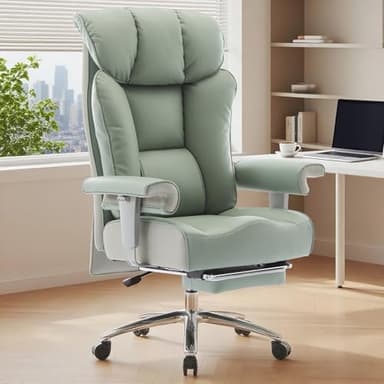 Efomao Big and Tall Green Office Chair 450LBS – Ergonomic High-Back Executive Chair with Footrest, Adjustable Padded Armrests, PU Leather Computer Chair with Lumbar Support for Home or Office，Green - Image 2