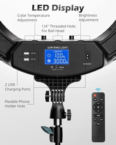 UBeesize 22'' Ring Light with 72'' Stand, 65W Large Ring Light with Phone Holder, Dimmable LED Light for Makeup Barber Stylist Tattoo YouTube TikTok Photography - Image 4