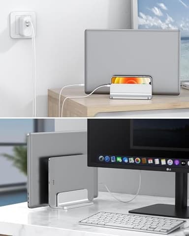 OMOTON Vertical Laptop Stand [Updated Double Version], Desktop Aluminum Mac Book Stand with Adjustable Dock Size, Fits All Mac Book, Surface, Chrome Book and Gaming Laptops (Up to 17.3 inch) (Silver) - Image 6