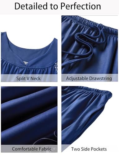 Ekouaer Capri Pajamas Short Sleeve Mumu Pjs Sets 2 Pieces Pleated Top and Capri Pants Sleepwear Loungewear for Women Blue Print Large - Image 6