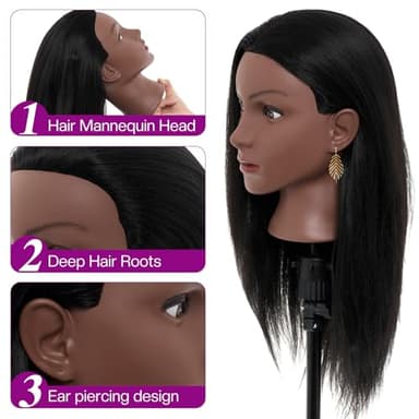 20-22 Inch Mannequin Head Human Hair with Stand,100% Real Human Hair Mannequin Head for Braiding,Cosmetology Manikin Doll Head for Styling with Table Clamp Hair Braiding Set(Brown) - Image 4