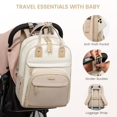 LOVEVOOK Diaper Bag Backpack, Baby Bag with Changing Pad, Large Diaper Backpack Boy Girl, Waterproof Baby Registry Bag for Mom Dad with Stroller Buckles, Beige-khaki - Image 4