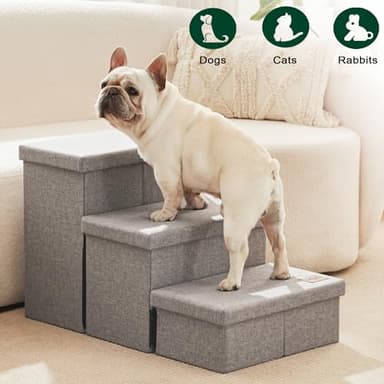 Love's cabin Dog Stairs for High Bed 18"H,Foldable Pet Stairs for Small Medium or Large Dogs Puppy with Storage for Bed or Couch, Cat Dog Steps Ramp with Zip up to 200 lbs(Solid Grey,3 Steps no Condo) - Image 7