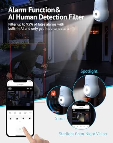 LaView 4MP Bulb Security Camera 2.4GHz,360° 2K Security Cameras Wireless Outdoor Indoor Full Color Day and Night, Motion Detection, Audible Alarm, Easy Installation, Compatible with Alexa - Image 6