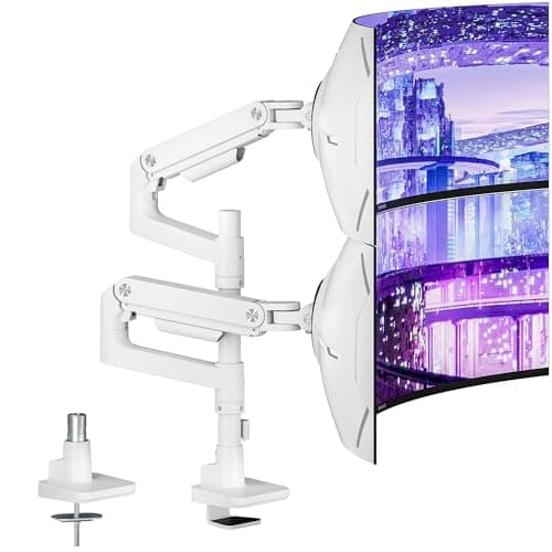 ARES WING Dual Monitor Arm Desk Mount for 17-49 Inch Ultrawide Monitors, Heavy Duty Dual Monitor Mount Holds 44 lbs, Full Motion Gas Spring Vertical Stacked Monitor Mount, 75/100 VESA Mount, White - Image 1