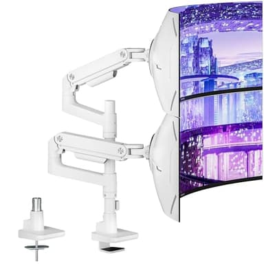 ARES WING Dual Monitor Arm Desk Mount for 17-49 Inch Ultrawide Monitors, Heavy Duty Dual Monitor Mount Holds 44 lbs, Full Motion Gas Spring Vertical Stacked Monitor Mount, 75/100 VESA Mount, White - Image 1