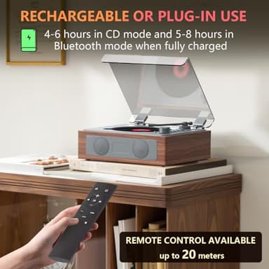 CD Player Portable with Speakers, Retro CD Record Player, Small Vintage CD Player with Bluetooth, Rechargeable Double HiFi Sound Speakers Support AUX/USB/Type-C/Headphone Jack/Remote Control - Image 5