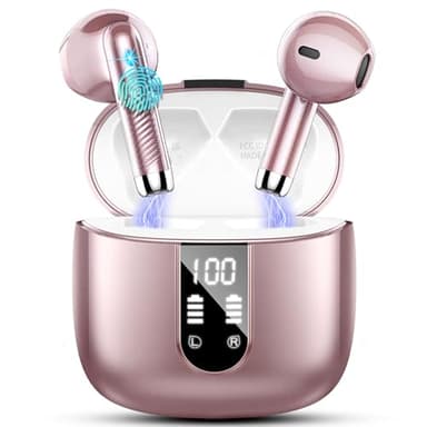 Wireless Earbuds, Bluetooth Headphones 5.4 with ENC Noise Cancelling Mic, 40H Bluetooth Ear buds Stereo Bass with LED Display Charging Case, IP7 Waterproof Wireless Earphones for Android/iOS, Rosegold - Image 1