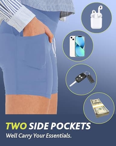 CAMPSNAIL Biker Shorts Women with Pockets - 3"/5"/8" High Waisted Workout Spandex Tummy Control Gym Running Yoga Shorts Light Blue - Image 3