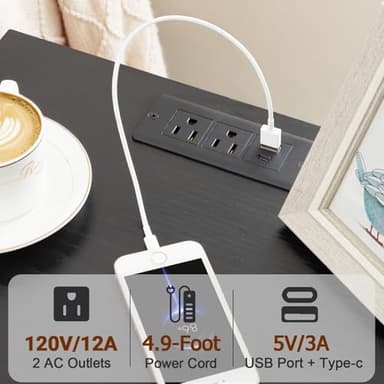 LOAKEKEL Night Stand Set 2, LED Nightstand with Charging Station, End Tables Living Room with Fabric Drawer, Small Side Tables for Bedroom, Small Space, Black, HETS01BK - Image 6