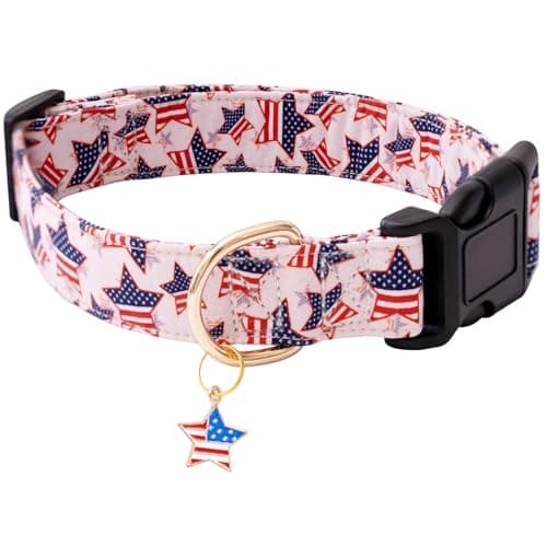 Faygarsle Cotton Dogs Collar Cute 4th of July Independence Day Dog Collars Pink Blue American Flag Star Patterns Dog Collarfor Girl Female Boy Male Small Medium Large Dogs L - Image 1