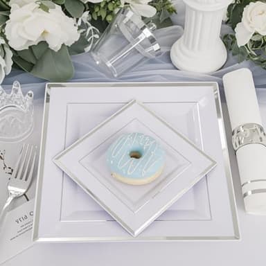Festiva 350Pcs Silver Plates - Silver Square Plastic Plates 9 .5" and 6" - serve for 50 guests include 50 Cups 50Plastic Cutlery 50Hand Napkins Perfect for Party&Wedding&Birthday&Christmas - Image 8