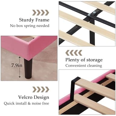 VECELO Full Size Bed Frame Premium Velvet Upholstered Platform with Height Adjustable Headboard/Mattress Foundation, Solid Wooden Slat Support, No Box Spring Needed/Easy Assembly - Image 7