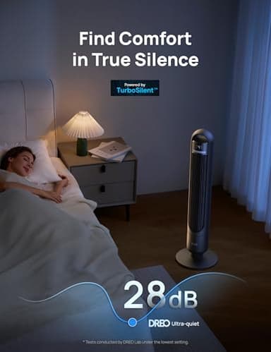 Dreo Tower Fan for Bedroom, 90° Oscillating Standing Fans for Room with 4 Speeds, 3 Modes, 28dB Quiet for Sleep, 25ft/s Velocity, 8H Timer, Remote, Living Room, Office, Home, Black, TF117 - Image 5