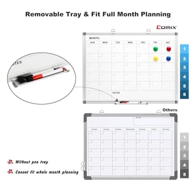 Comix Magnetic Dry Erase Calendar Whiteboard, 24 x 18 Inches Monthly Calendar Dry Erase Board for Wall, Aluminum Frame Planner White Board with Markers, Eraser, Magnets - Image 3