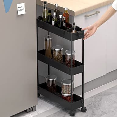 SPACELEAD Slim Storage Cart 3 Tier,Bathroom Organizer Rolling Utility,Mobile Shelving Unit Slide Out for Office, Kitchen, Laundry Room & Narrow Places,Black - Image 2