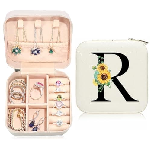 Ldntly Sunflower Jewelry Case,Sunflower Gifts for Women,Initial Travel Jewelry Box,Personalized Gifts for Teen,Mom,Wife,Bridesmaids,21st Birthday Gifts for Her - Image 1