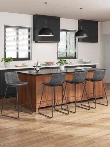 Aowos Bar Stools Set of 3, 26 Inches Counter Height Bar Stools with Back, Modern Faux Leather Barstools with Metal Legs and Footrest, Bar Chairs for Kitchens Island (Gray) - Image 4