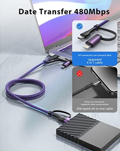4 in 1 Fast Charging Cable 60W 6FT Apple MFi Certified USB C to Lightning Cable Nylon Braided USB A/C to C/Lightning Multi iPhone Charger Cord for iPhone 16 15 14 13 Pro/iPad/Samsung/MacBook - Image 7